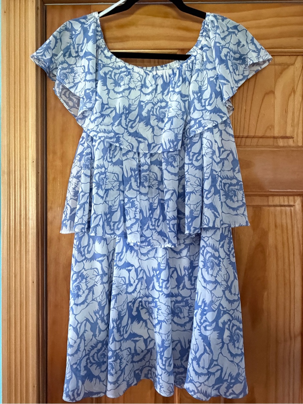 Pink Lily Light Blue Floral Tiered Ruffle Dress